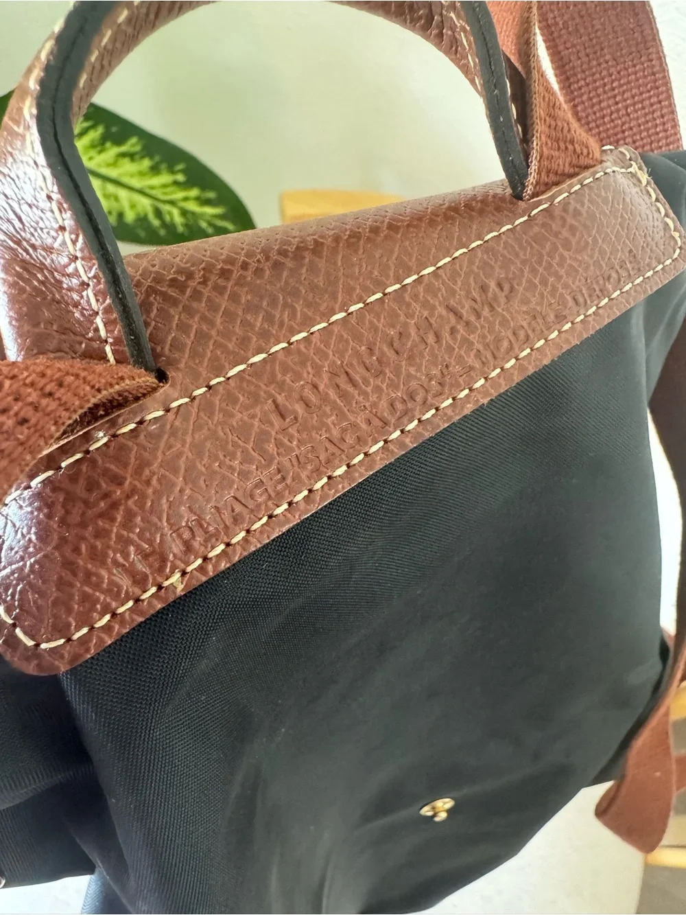 Longchamp Le Pliage Leather Flap Black With Brown Nylon Women’s Backpack